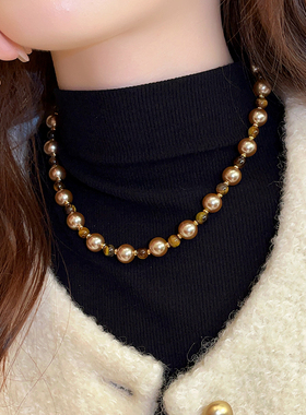 美拉德虎眼石珍珠项链高级感配饰