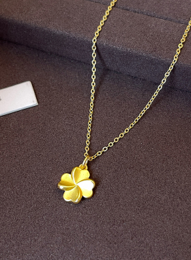 沙金四叶草吊坠项链高级感毛衣链