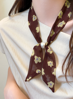 深棕色花朵串珠丝巾项链高级感