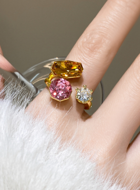 金色锆石开口戒指轻奢高级感指环