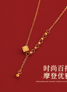 金色几何方形串珠项链高级感配饰