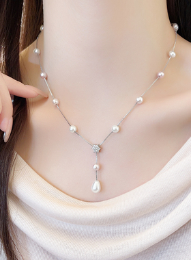 满天星珍珠长款毛衣项链高级感