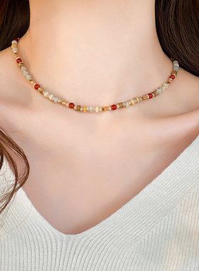多巴胺项链轻奢小众串珠锁骨链