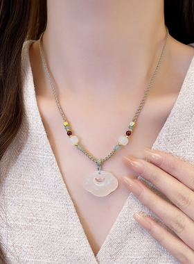 新中式玉石祥云串珠编织项链轻奢