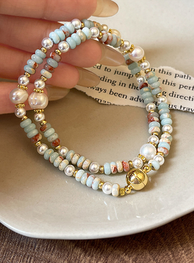 双层叠戴寿山石手链巨好看手饰