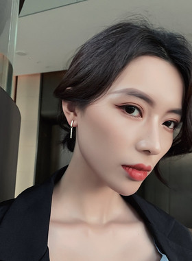 金色直条锆石耳环气质高级感耳饰