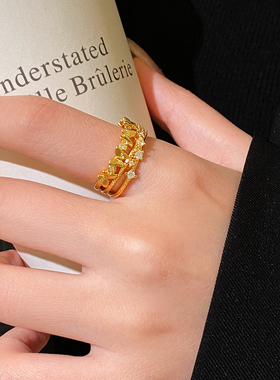 金色微镶蝴蝶开口戒指高级感指环