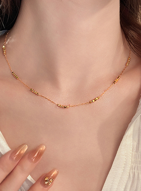 金色几何方形碎银子串珠项链小众