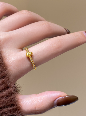 古法沙金微镶葫芦开口戒指高级感