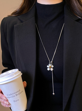 银色虎眼石花朵吊坠项链高级感