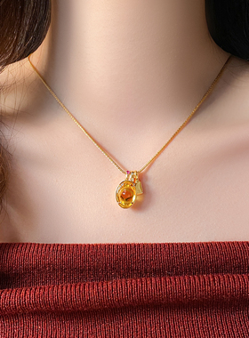 黄色水晶元宝吊坠项链轻奢高级感
