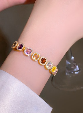 彩色锆石方糖手链轻奢小众手饰
