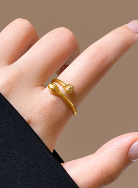 金色莲蓬莲花戒指小众设计高级感