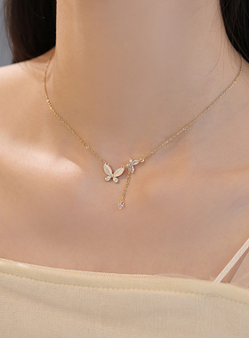 金色双蝴蝶微镶吊坠项链高级感