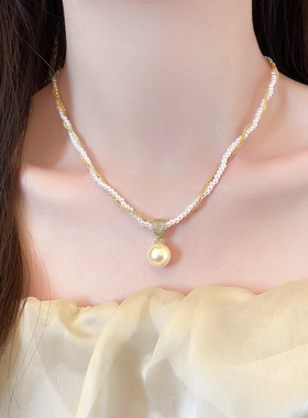 微镶双层缠绕珍珠项链轻奢锁骨链