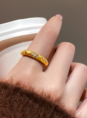 沙金微镶十字架开口戒指高级感