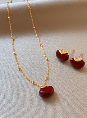 相思红豆珍珠吊坠项链轻奢高级感