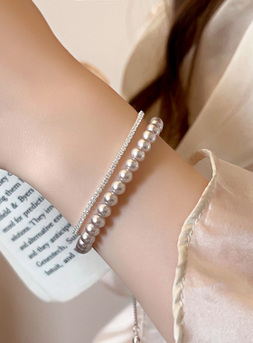 双层叠戴珍珠锆石手链轻奢小众