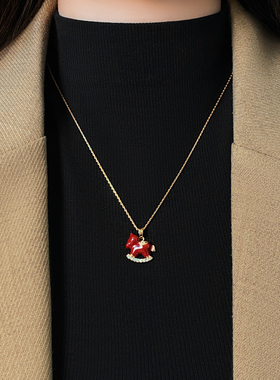 红色小马吊坠项链高级感配饰品