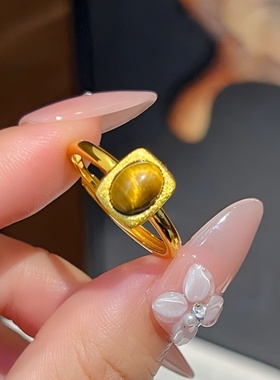 合金戒指 【拉丝方形虎眼石戒指】孟加拉赤金北欧金锡金里外一色