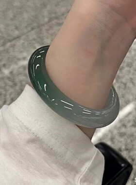 老坑天然缅甸翡翠手镯冰种油青玉手镯飘花玉镯子翡翠正圈飘绿镯子