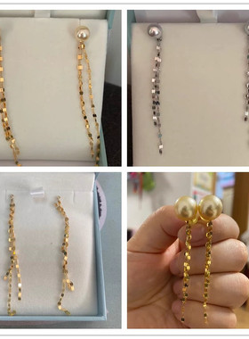 18k金流苏耳线长款diy配件材料百搭珍珠小流苏女黄金耳坠耳环耳钉