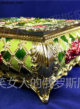 俄罗斯长方形绿色孔雀首饰盒特价