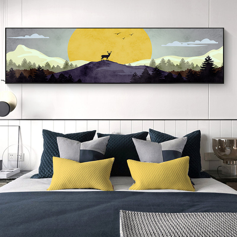 8061现代卧室床头挂画横幅主卧背景墙装饰画客厅北欧麋鹿抽象壁画,淘宝优惠券,粉丝福利购,淘宝优惠卷