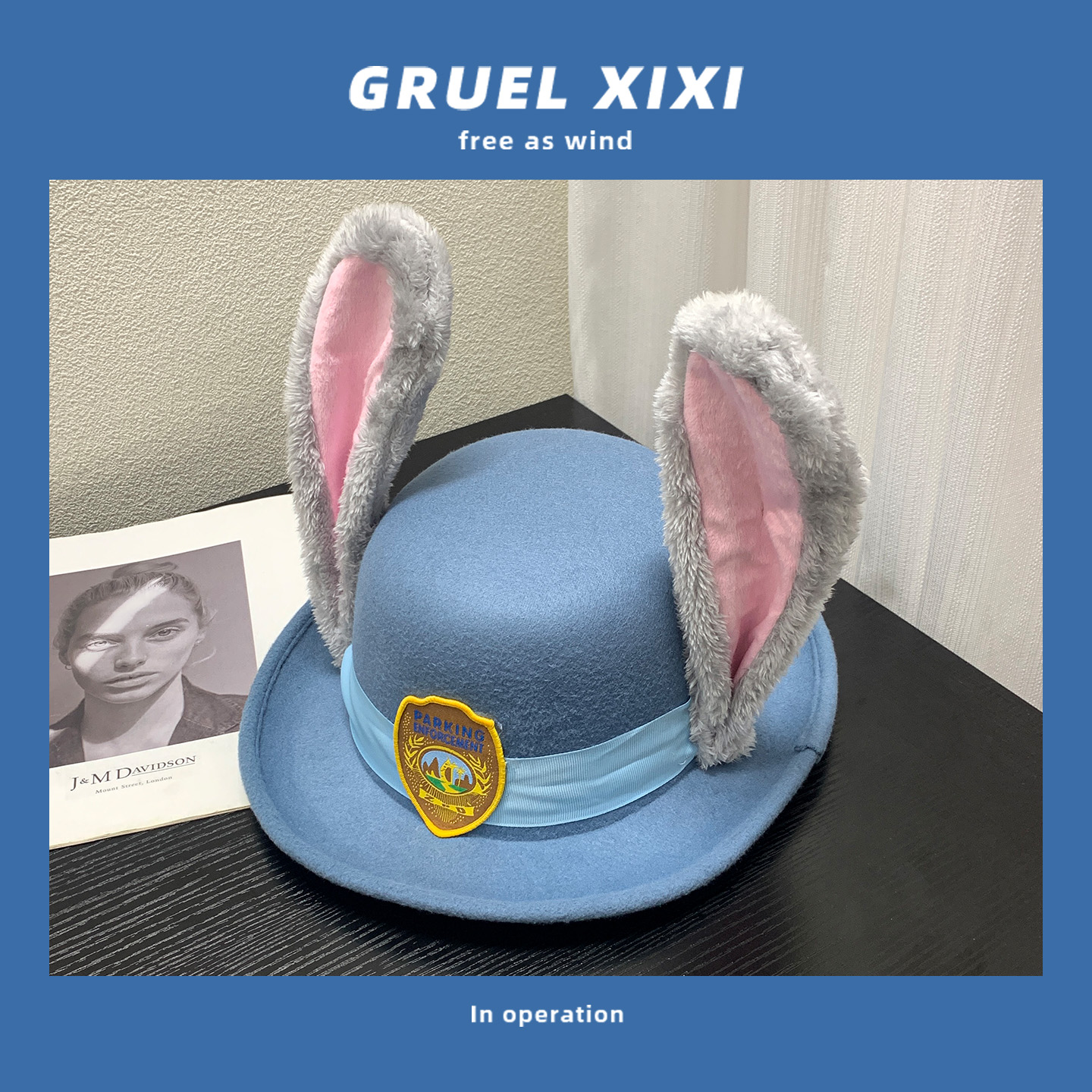 朱迪警官兔耳朵帽子cos可爱卡通疯狂动物城新款大头围头套礼帽女 - 图3