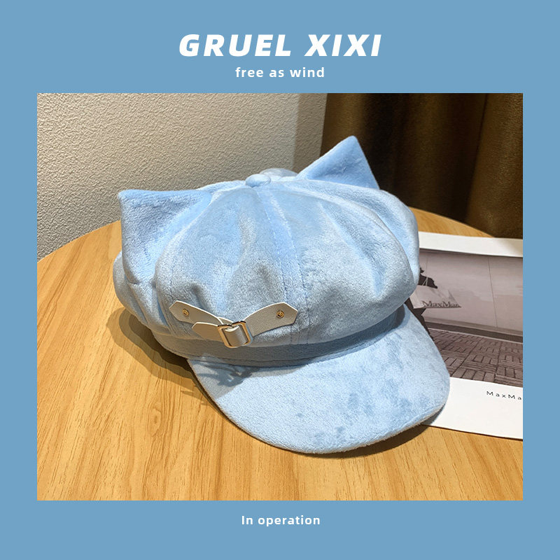 日系y2k原创猫耳朵贝雷帽子女二次元亚文化宅系可爱八角帽,淘宝优惠券,粉丝福利购,淘宝优惠卷