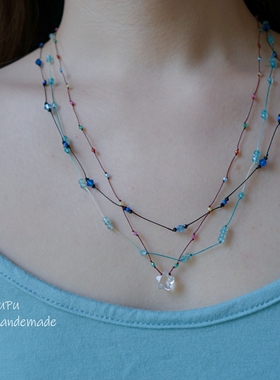 原创超美编织白水晶星星项链