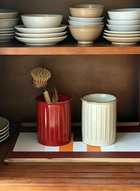 浮雕陶瓷简约餐具筷子勺子收纳罐