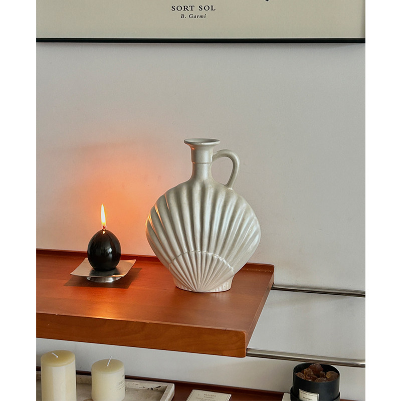 SilentWind中古风贝壳花瓶高级感法式陶瓷复古小众艺术感家居摆件,淘宝优惠券,粉丝福利购,淘宝优惠卷