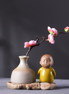新中式小和尚禅意小花瓶绿植插花摆件民宿博古架餐厅玄关水培花器