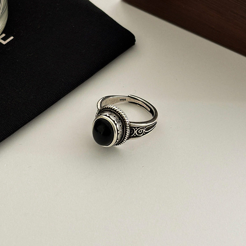 丨10% off area丨Black onyx twill twist ring new style inlay fashion niche design retro personality