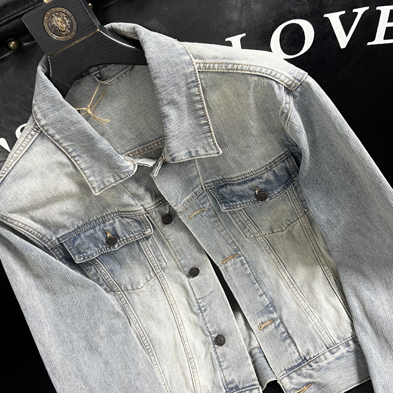 男夹克翻领宽松2025竹节纹浅色牛仔棉外套男士短款牛仔衣时尚舒适,淘宝优惠券,粉丝福利购,淘宝优惠卷