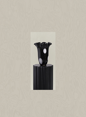 墨色林莽 中古黑色波点玻璃花器仿真原创花艺 酒店售楼处会所摆件