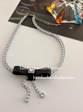 小众蝴蝶结镶钻颈链流苏项链锆石甜酷轻奢风高级感锁骨链锁骨链女