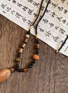 古风菩提吊坠项链女新中式复古禅意长款毛衣链小众高级感气质配饰