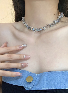 繁星银色星星流苏辣妹项链韩国ins小众设计choker
