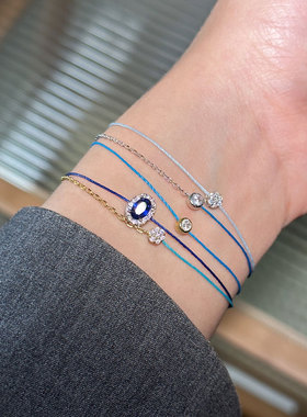 莱克因蓝梦幻淡蓝圆钻红绳手链