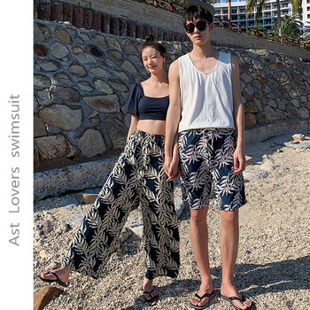 ຊຸດລອຍນ້ຳຄູ່ຜົວເມຍ Summer Conservative Trousers Covering Thighs and Slimming Three-pieces Covering Arms Vacation Beach Wear 2024 New Style