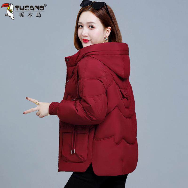 啄木鸟羽绒棉衣棉服女冬季2025新款中老年妈妈洋气保暖连帽小棉袄