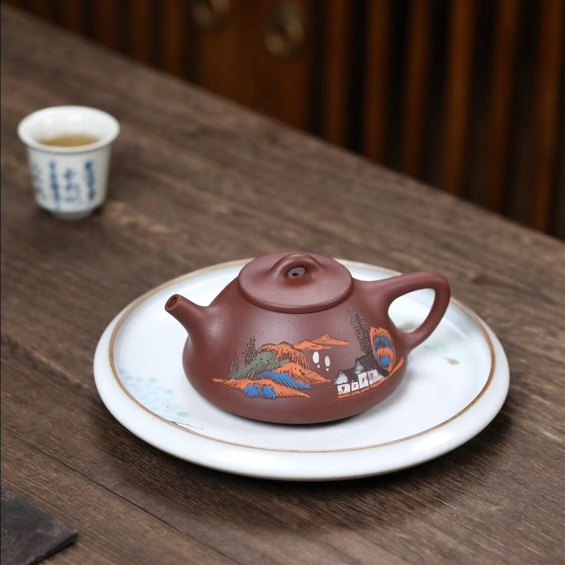 Authentic Yixing purple clay teapot ore old purple clay landscape Shenyizi smelting stone scoop teapot high-end teapot tea set