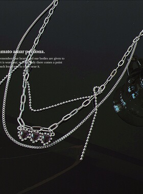 紫色水晶爱心三层流苏锁骨链