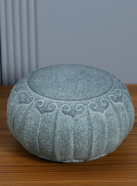 青石如意瓜瓣鼓底座茶台茶海禅房办公室佛堂居家整石家居雕刻摆件