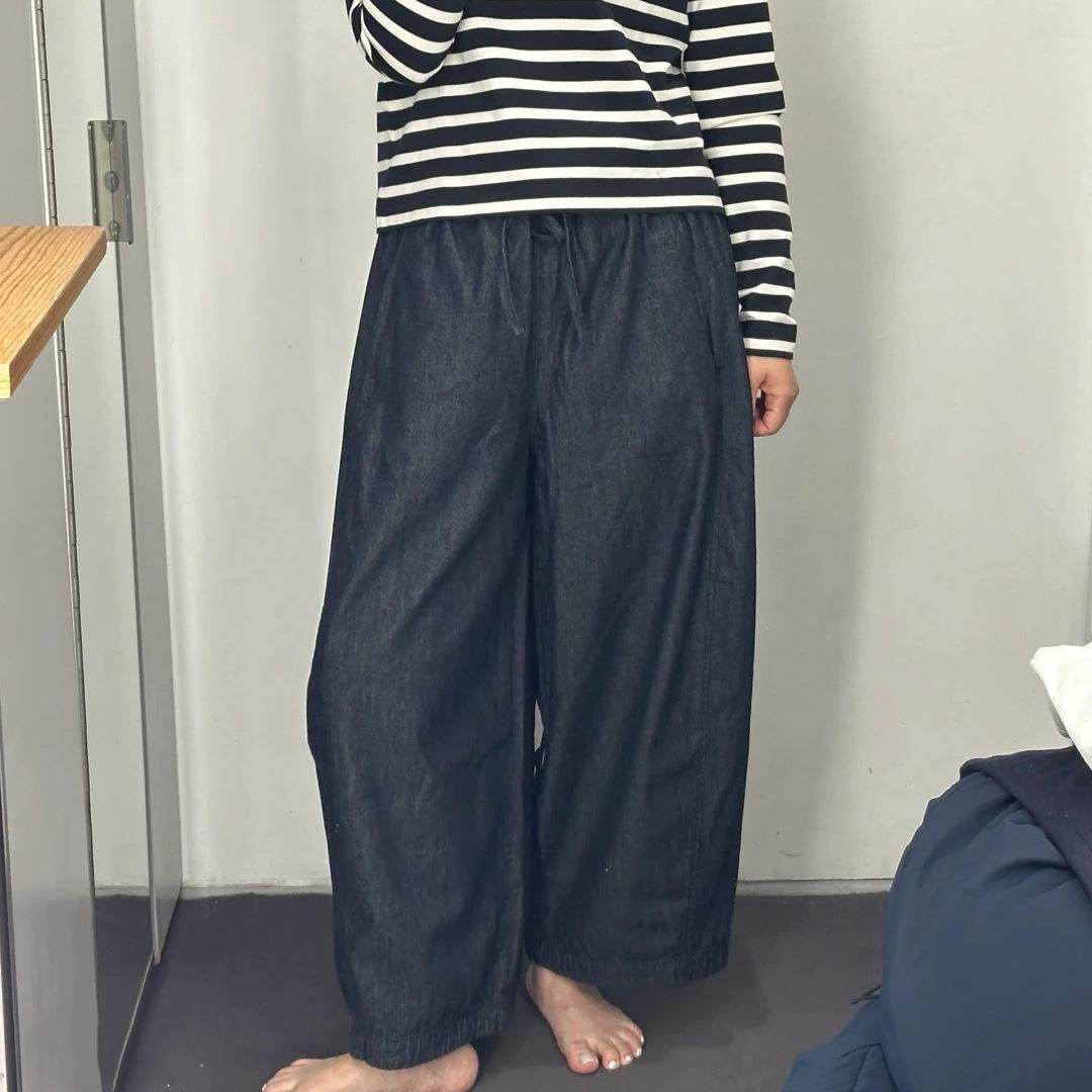 it :orange forest桶形抽绳腰边牛仔裤女 25年新品深蓝色裤子长裤,淘宝优惠券,粉丝福利购,淘宝优惠卷