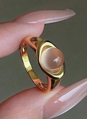 冷淡风韩系仿玉髓元宝戒指女中式