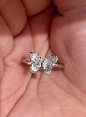 中古拉丝爆闪蝴蝶戒指女温柔小众