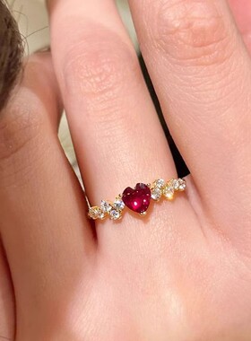 中古风红色复古爱心戒指女新款